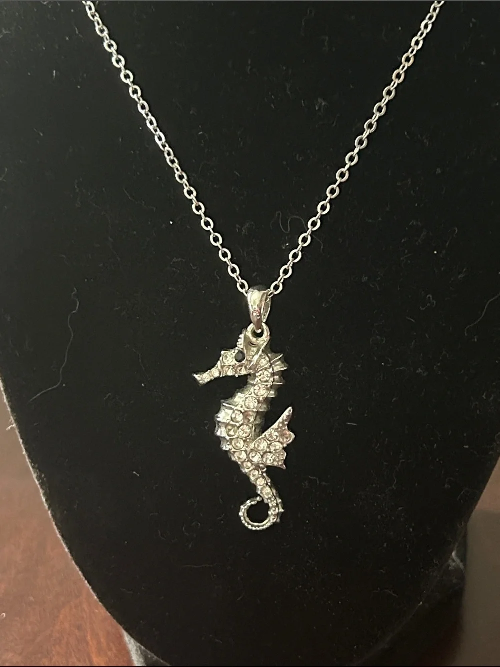 Crystal Seahorse Pendant Necklace in Silver